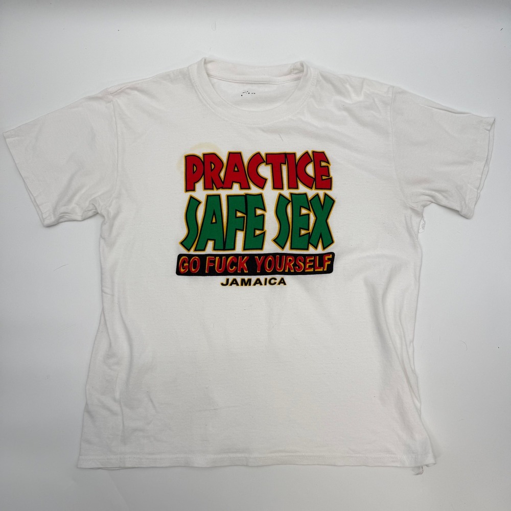 Unbranded Mens Large Shirt White Practice Safe Sex Jamaica Graphic Tee